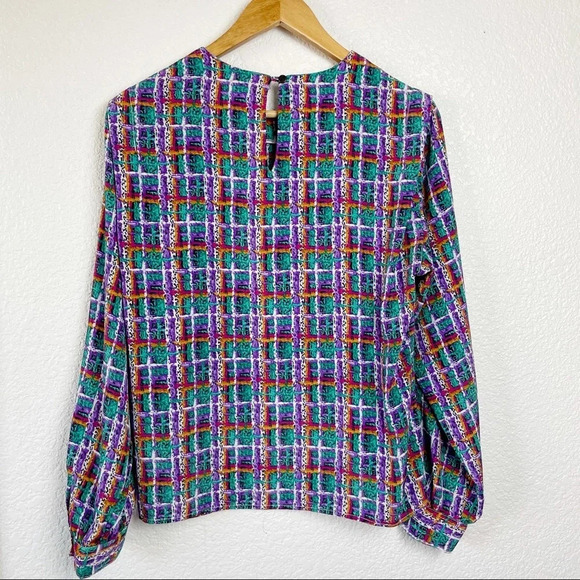 Vintage Notations Abstract Geometric Print Plaid Blouse Size 10 Maximalist 90's - Picture 2 of 10